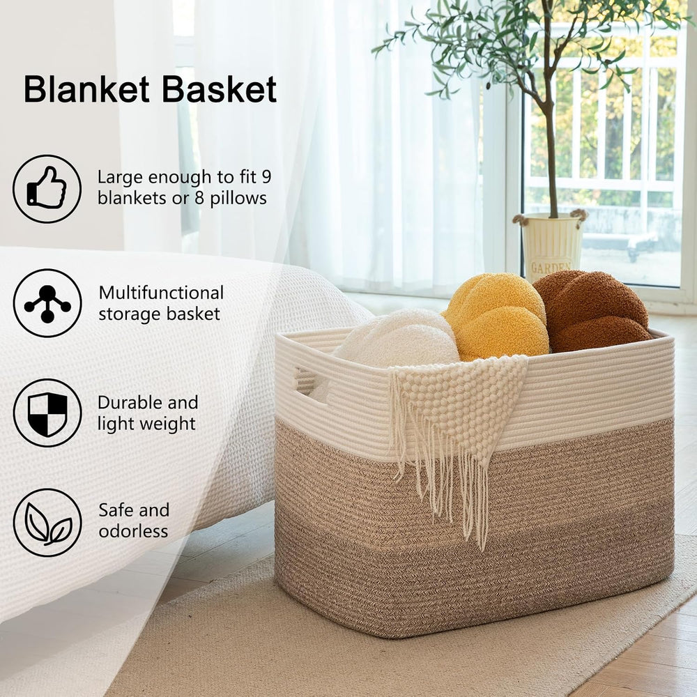 OIAHOMY 118L Extra Large Blanket Basket Cotton Rope Storage Basket Brown