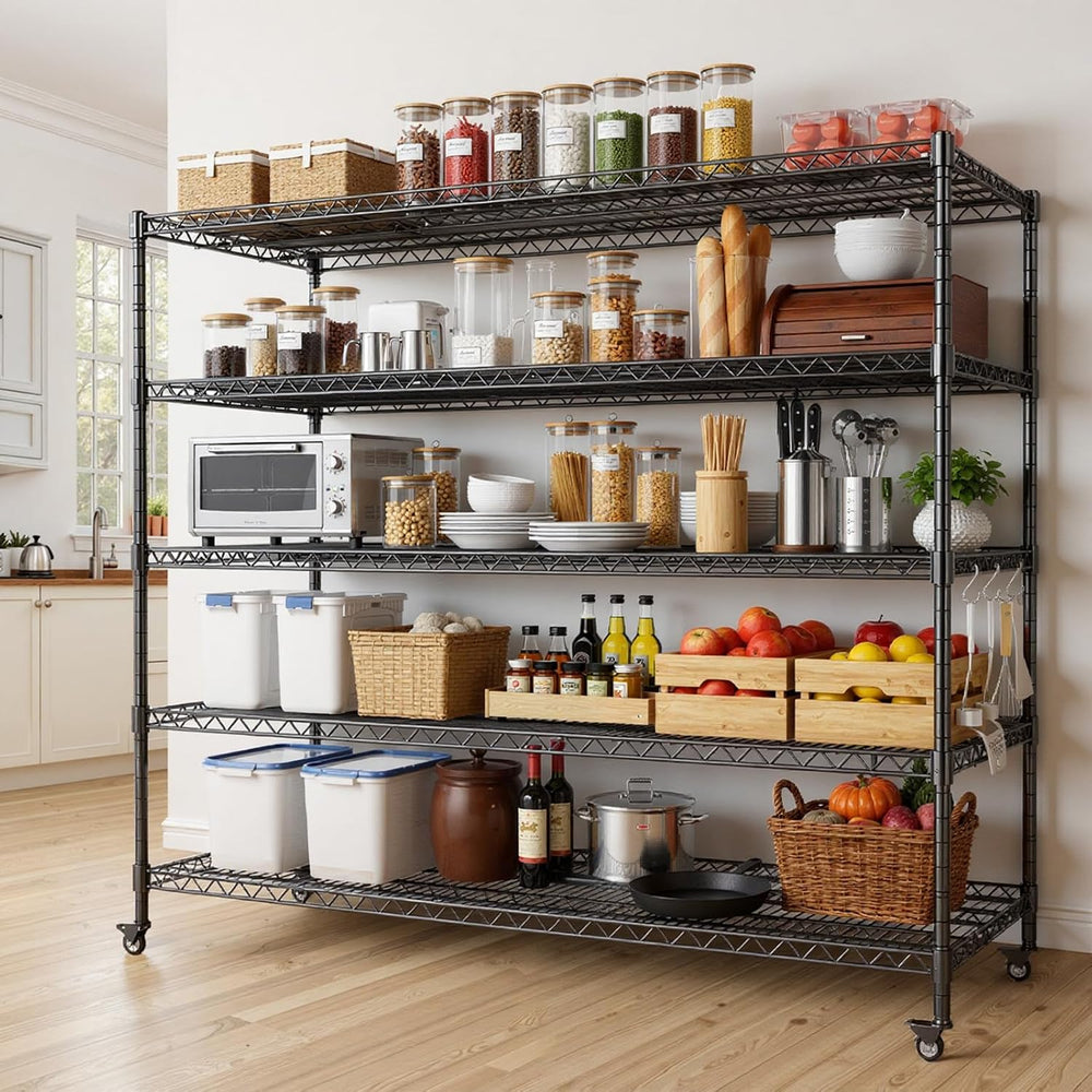 AIRAJ 60”W Metal Shelving with Wheels, 5 Tier Wire Shelving Heavy Duty