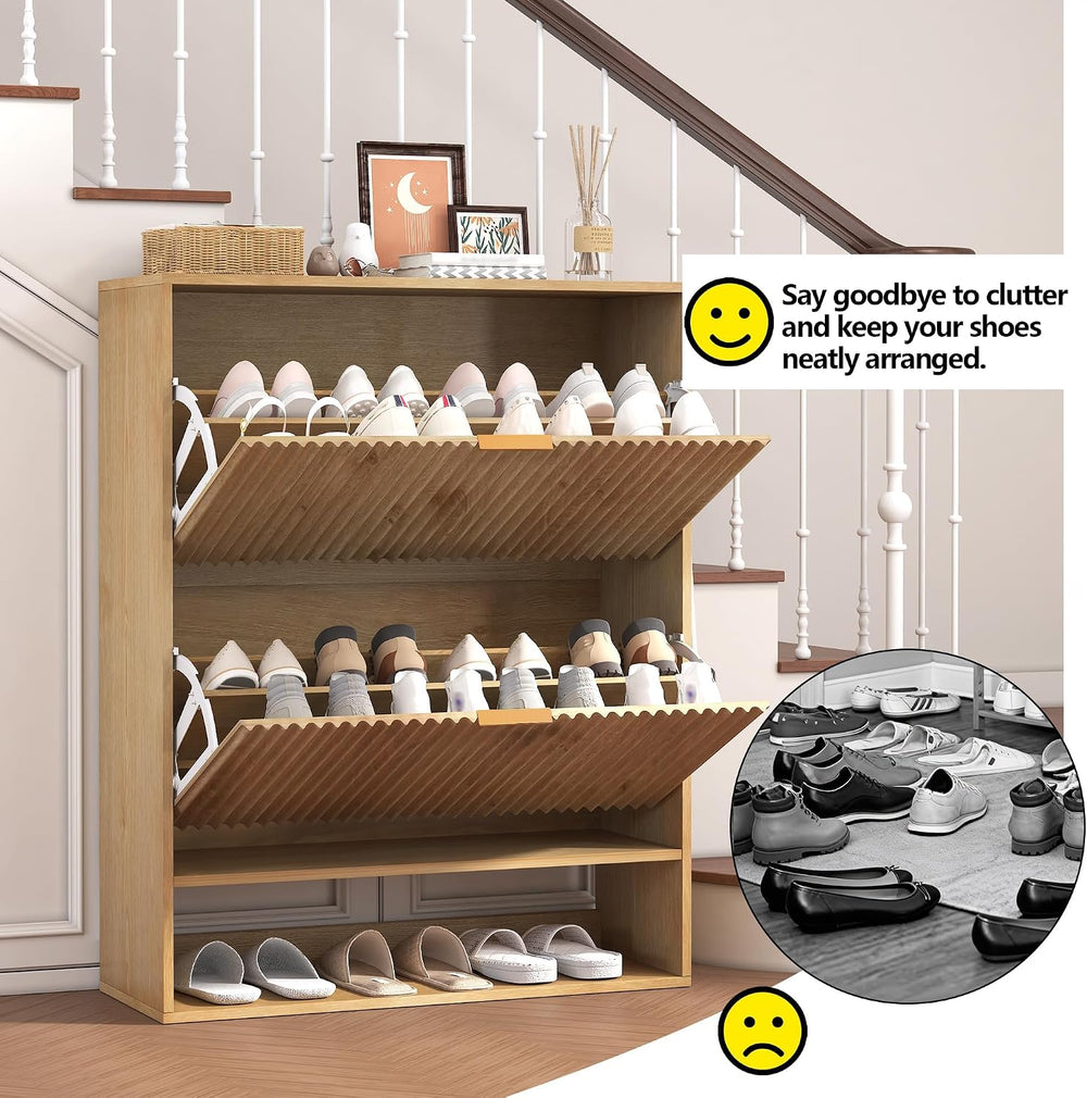IDEALHOUSE Shoe Cabinet Storage with 2 Flip Drawers, Modern Freestanding Orga...