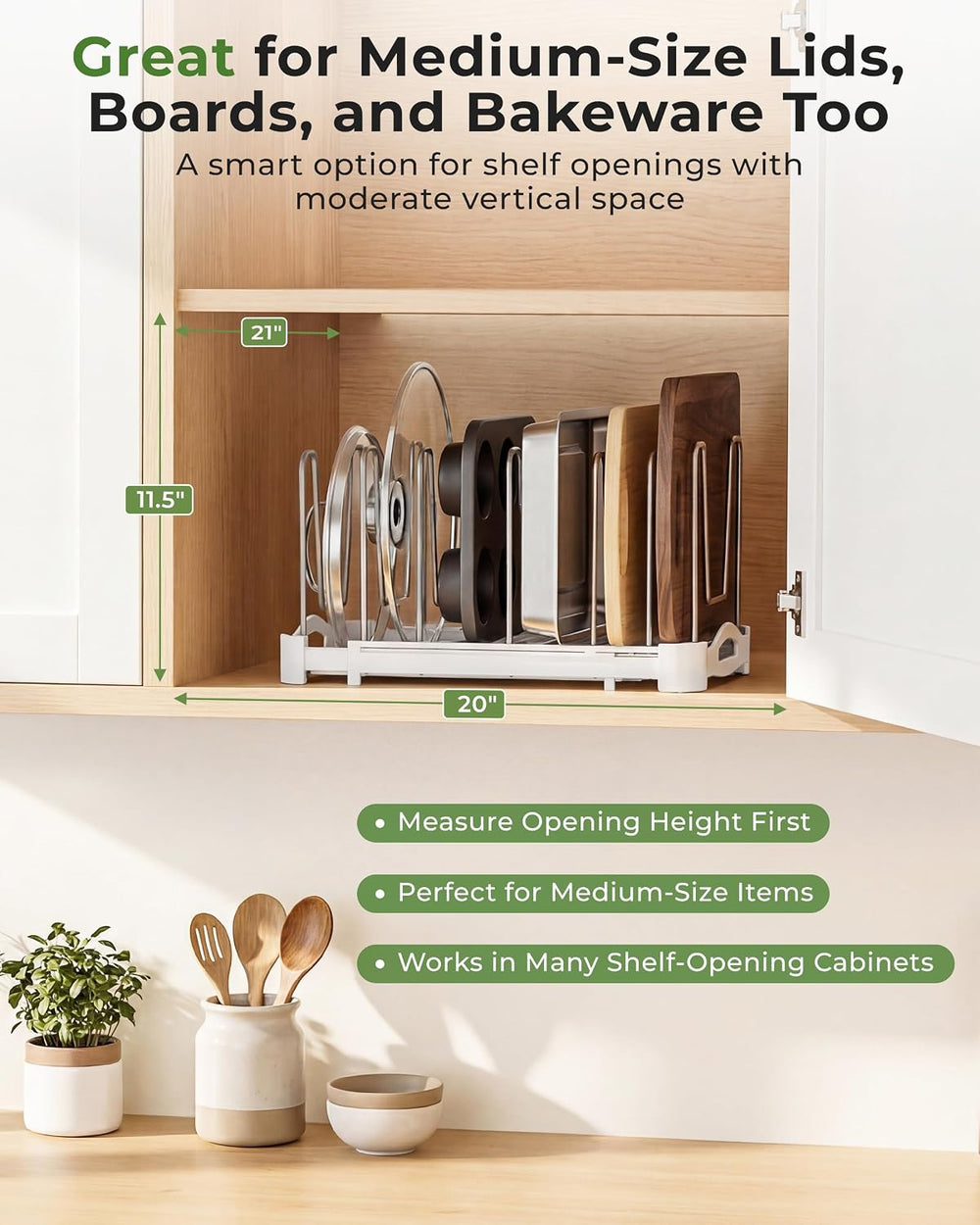 EVERIE Adjustable Cabinet Organizer for Pot Lids, Bakeware, Cookie Sheets &am...