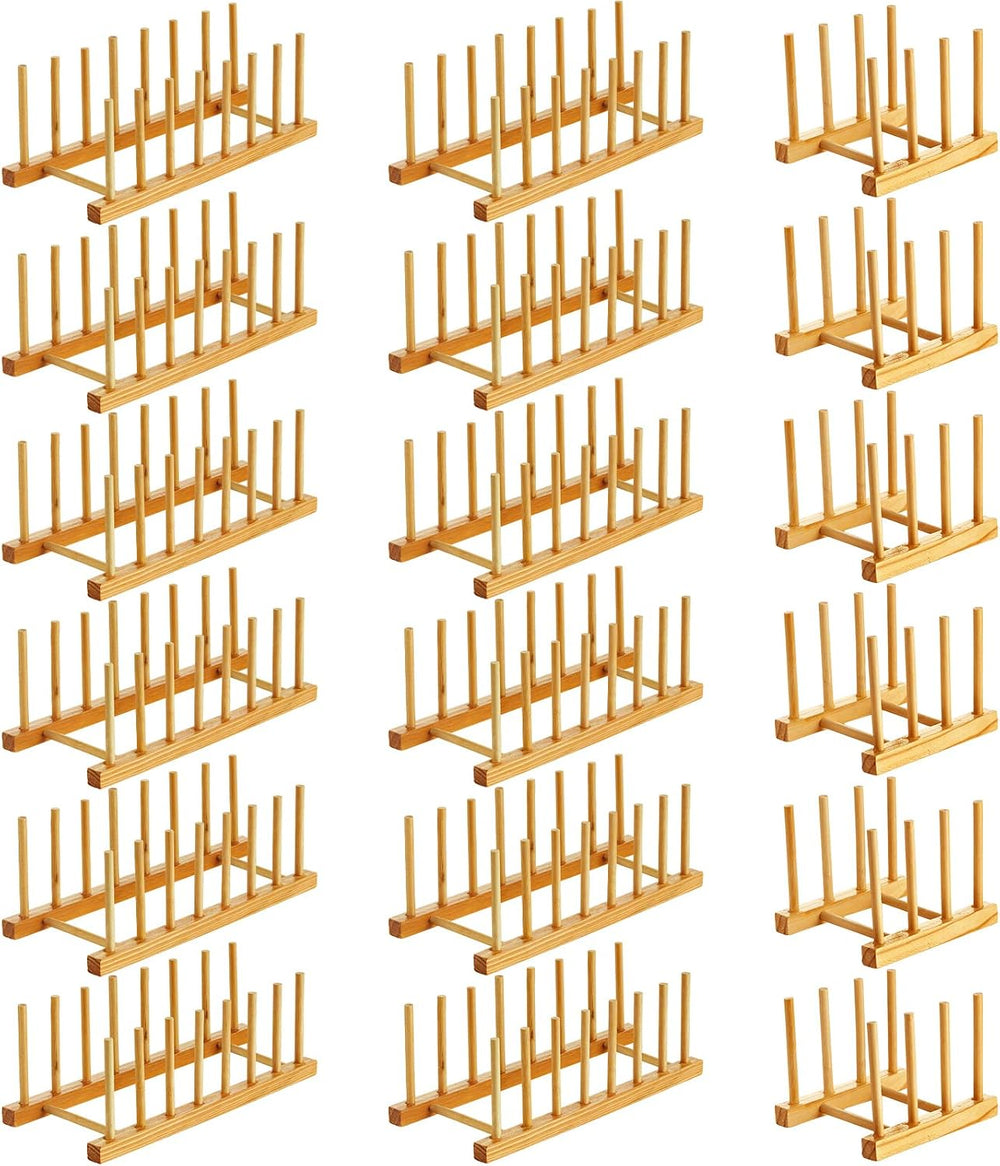Zopeal 18 Pcs Bamboo Wooden Plate Racks Dish Rack Stand Holder 3/6/ 7 Slots D...