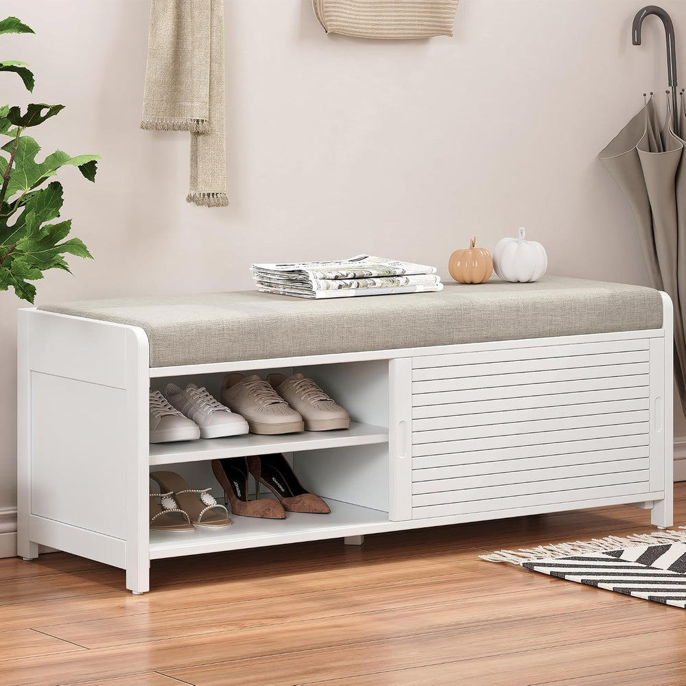 Ball & Cast 43.3" Wood Frame Entryway Storage Bench w/Shutter-Style ...