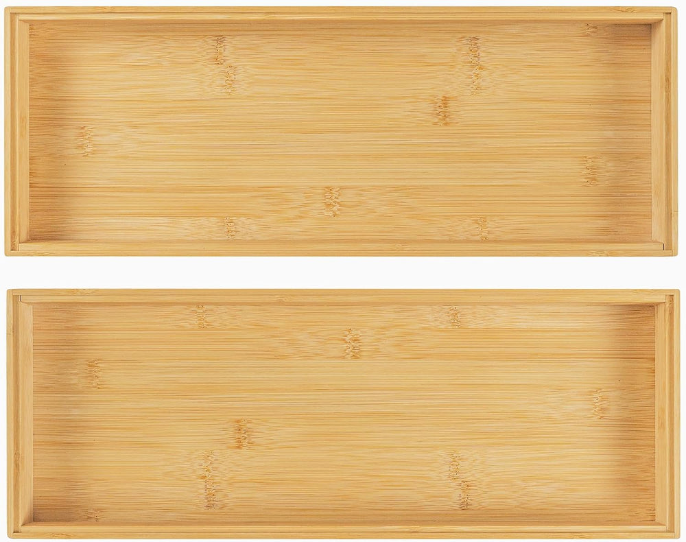 VaeFae Bamboo Drawer Organizer, Silverware Tray for Drawer, 2-Pack