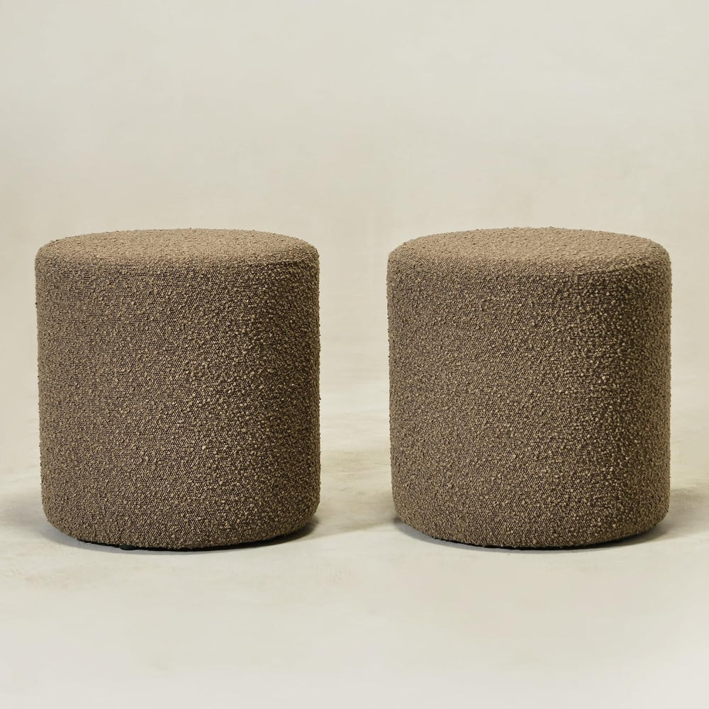 KINWELL Modern Round Boucle Ottoman Set of 2 (18" Dx 18" W x 18&quo...