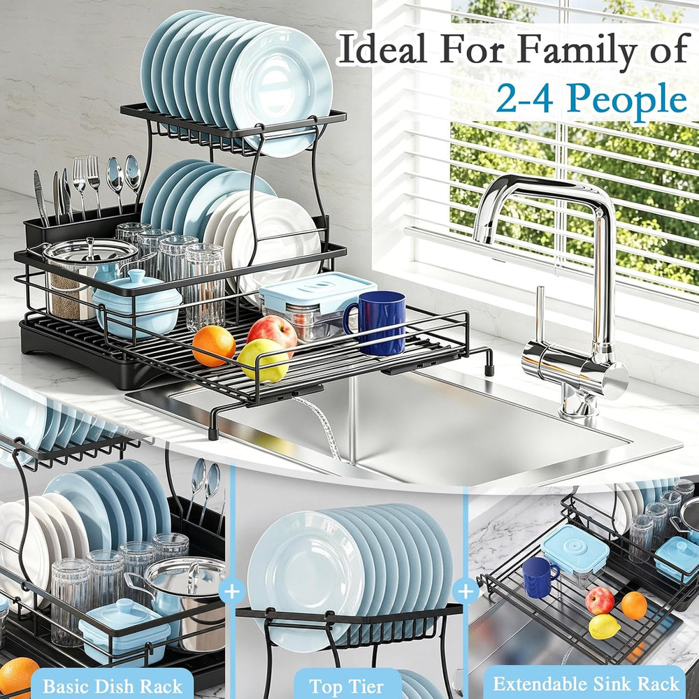 2 Tier Dish Drying Rack, Large Extendable Dish Racks for Kitchen Counter , Di...