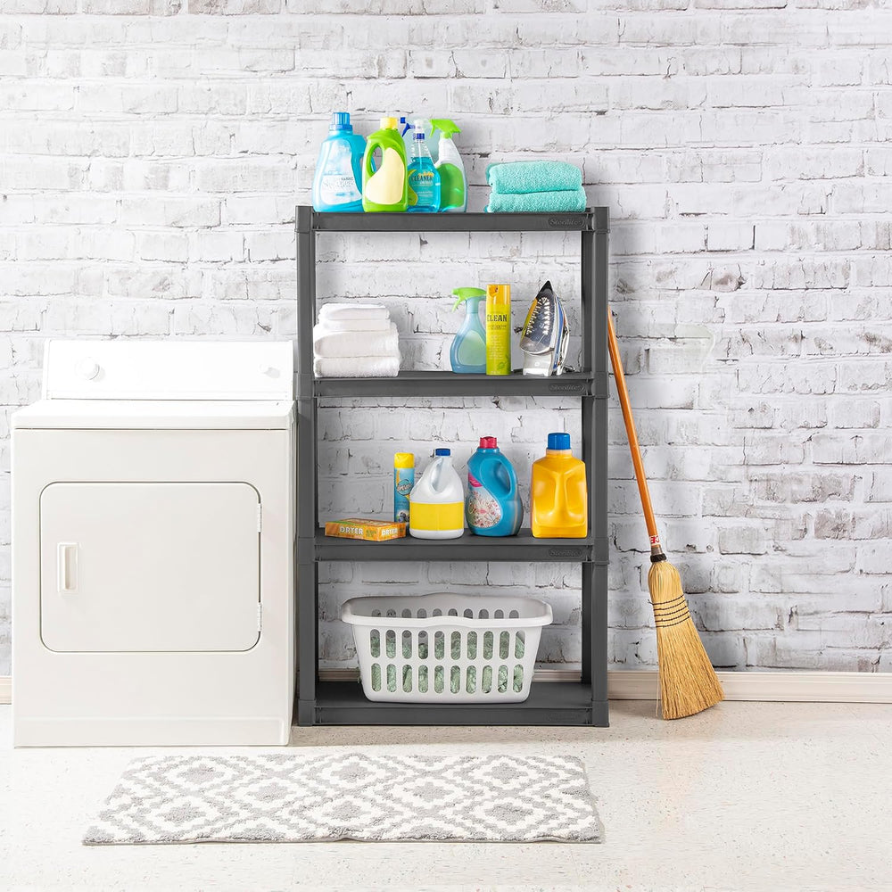 Sterilite 4 Shelf Unit, Heavy-Duty Plastic Utility Storage Rack, 3-Pack