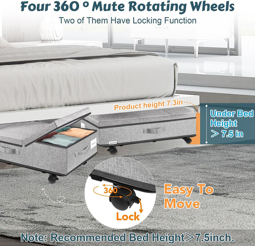Supowin Under Bed Storage with Wheels, 2Pack Rolling Underbed Storage