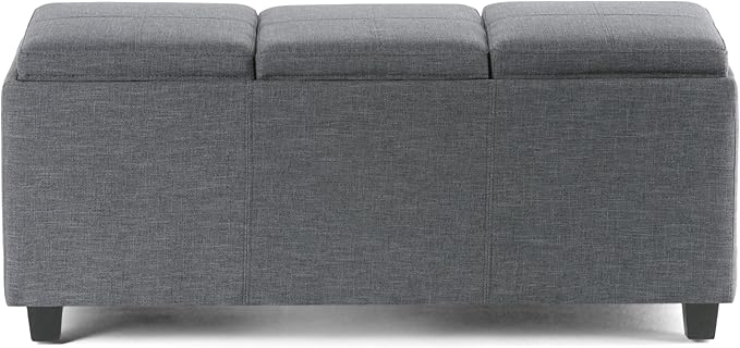 SIMPLIHOME Avalon 42 Inch Wide Contemporary Rectangle Storage Ottoman in Slate
