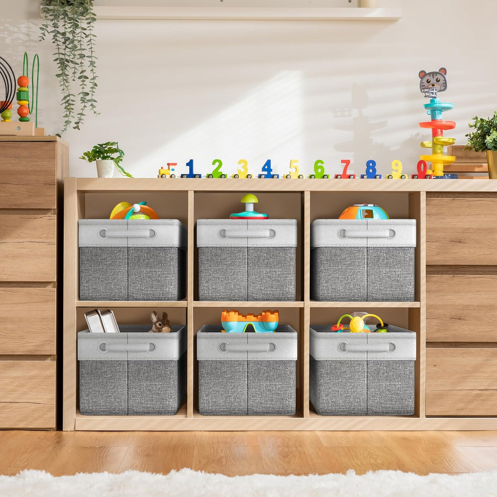 Sorbus Storage Baskets for Shelves, Foldable Organizer (Gray White, 6 Pack)