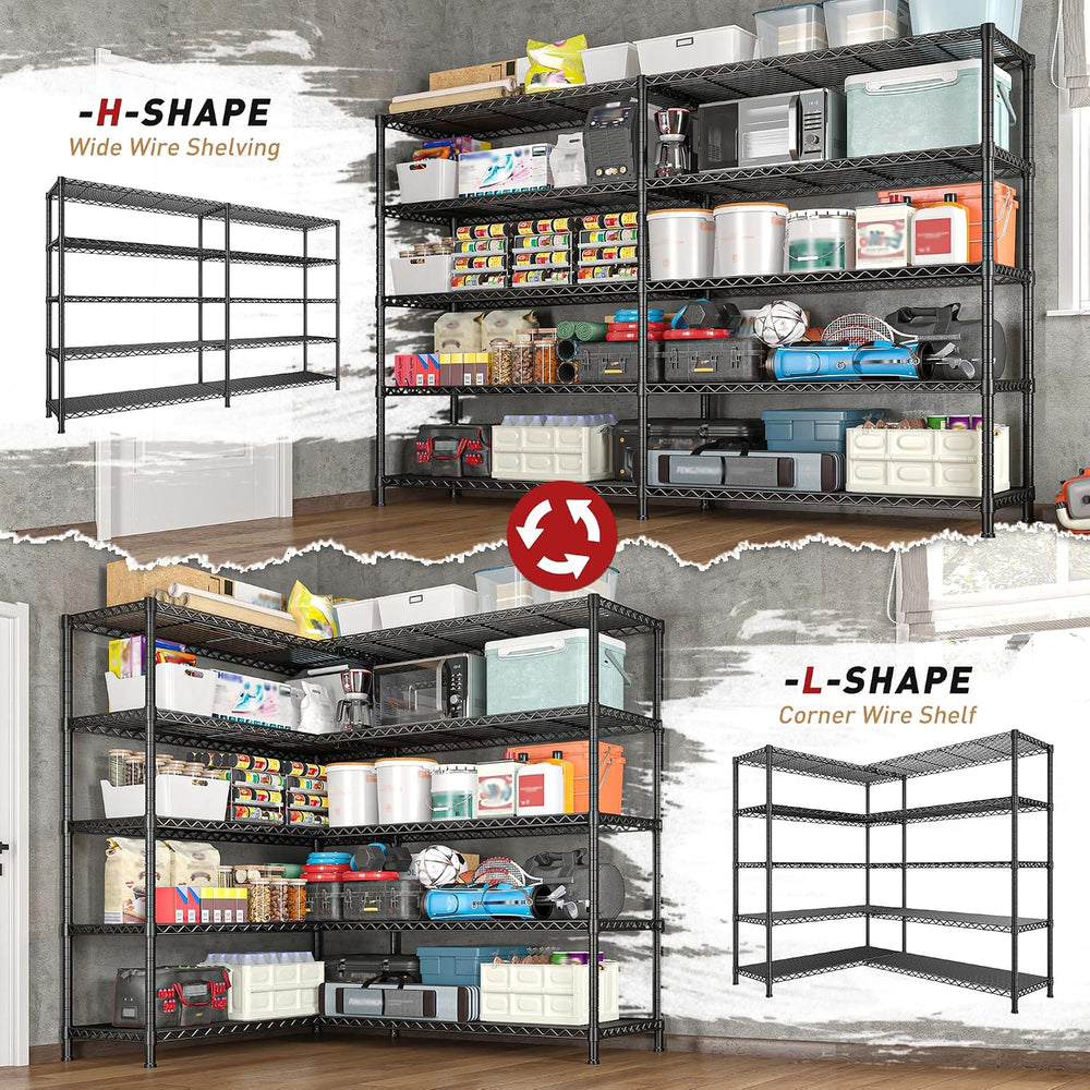 REIBII 73" W 5-Tier Heavy Duty Wire Shelving Unit, Garage Commercial, 2PC