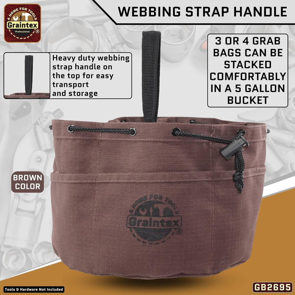 Graintex 18 Pocket Grab Bags Set of 3 Pcs Rip-Stop Canvas, Drawstring Closure...