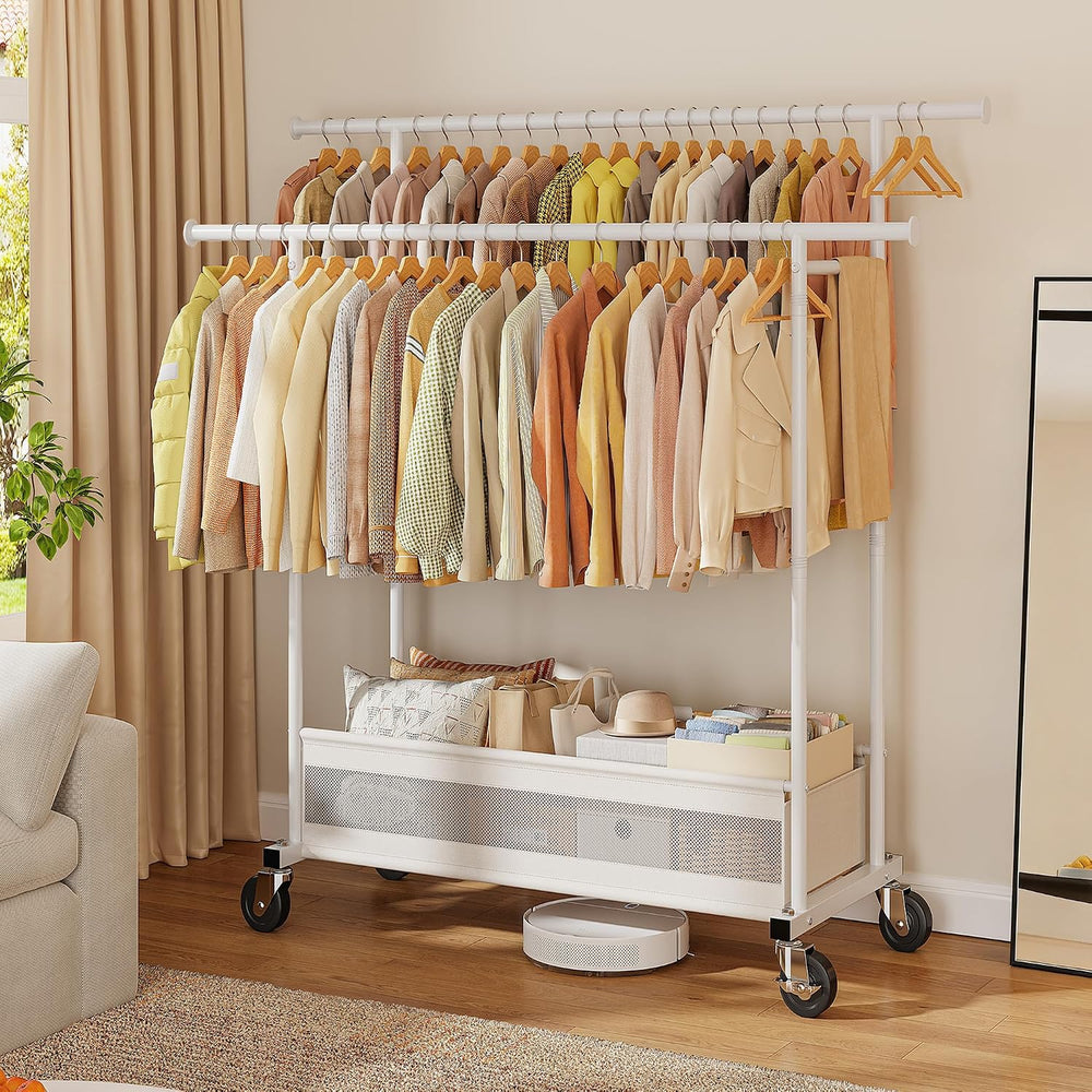 Clothes Rack 210 LBS Double Rods Extra Storage Basket