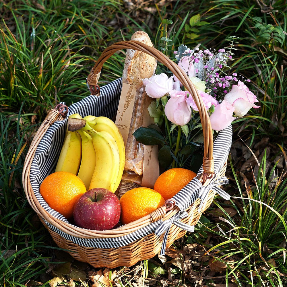 Good GAIN Picnic Basket with Folded Handles,Wicker Empty Basket.Grey