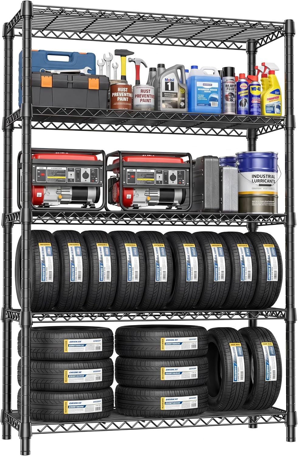 IZEUK 1750 LBS Black Garage Shelving Wide Storage Shelves,5 Tier Adjustable H...