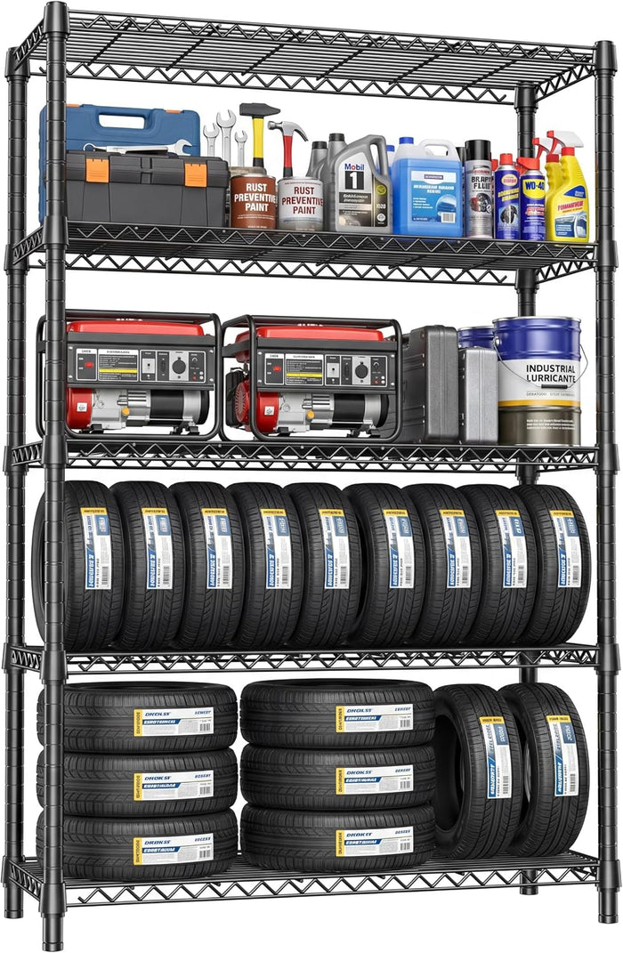 IZEUK 1750 LBS Black Garage Shelving Wide Storage Shelves,5 Tier Adjustable Heavy Duty Metal Wire Rack Standing Shelf Unit for Kitchen Office Pantry Warehouse Garage,15.7" x 45.3" x 70.9"