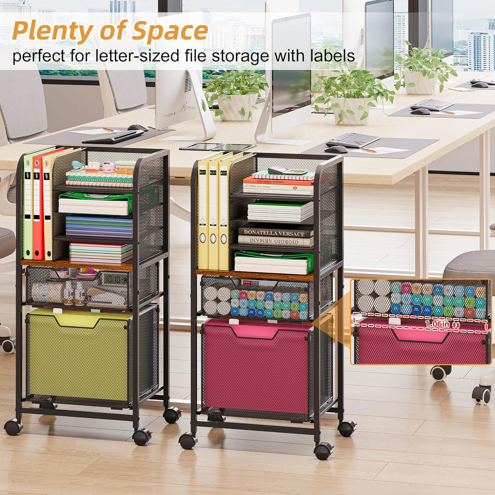 Feyejade 6-Tier Rolling File Cart Multi Mobile Drawer Cabinet Black