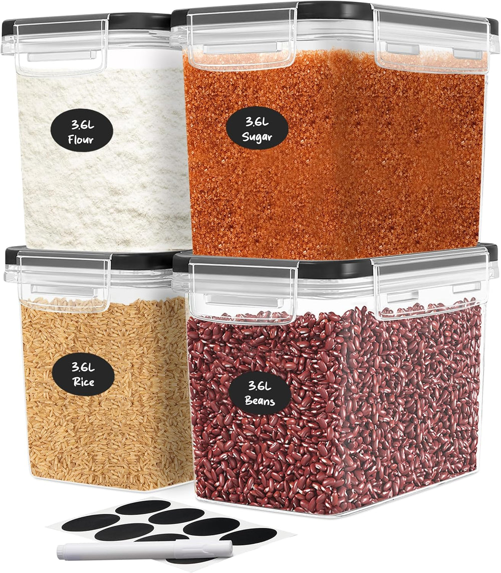DWËLLZA KITCHEN Flour Sugar Storage Containers Set of 4; 3.6L Plastic Airtigh...