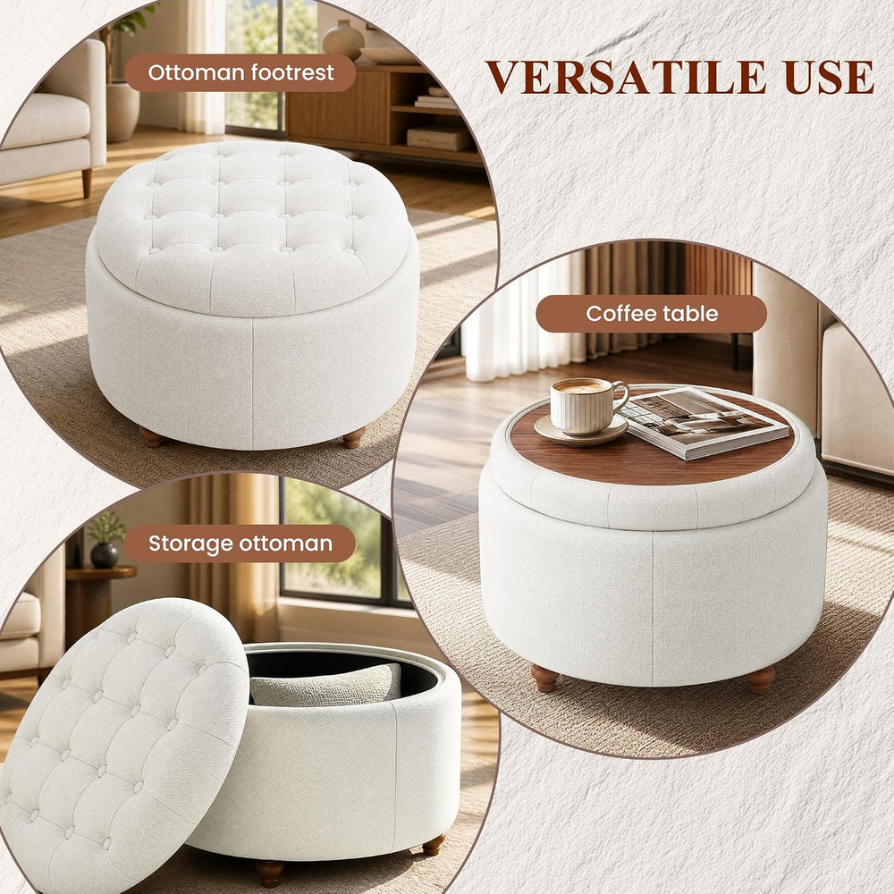 25Inch Round Storage Ottoman, Small Round Ottoman Coffee Table with Storage