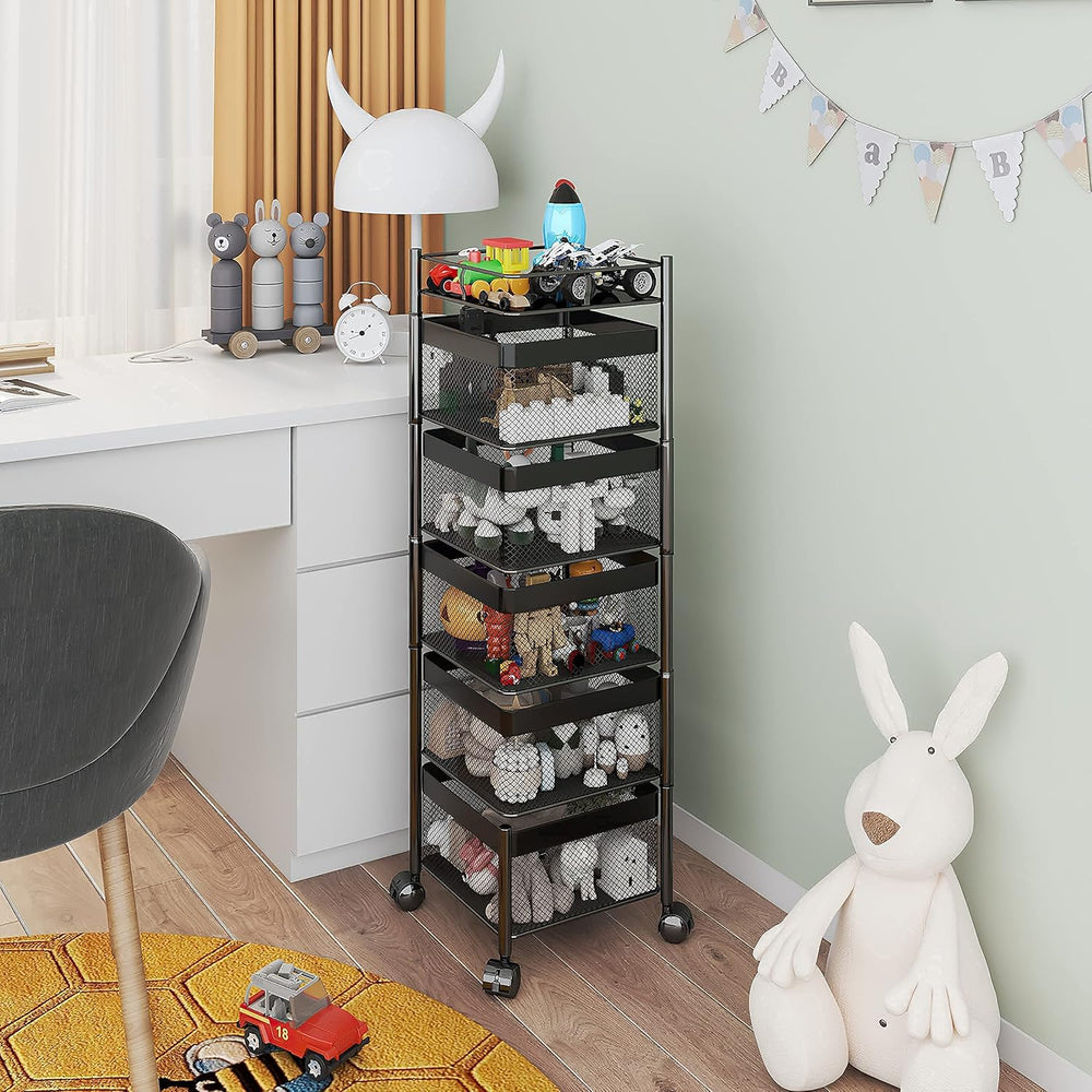 Fruit and Vegetable Basket for Kitchen No Assembly, Rotating Storage Rack,Bat...