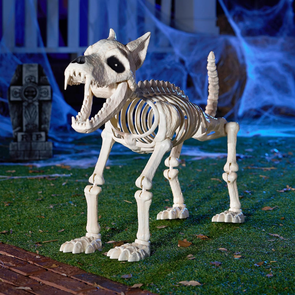 JOYIN Howling Wolf Skeletons Halloween Decorations 34” Skeleton Dog with Red ...