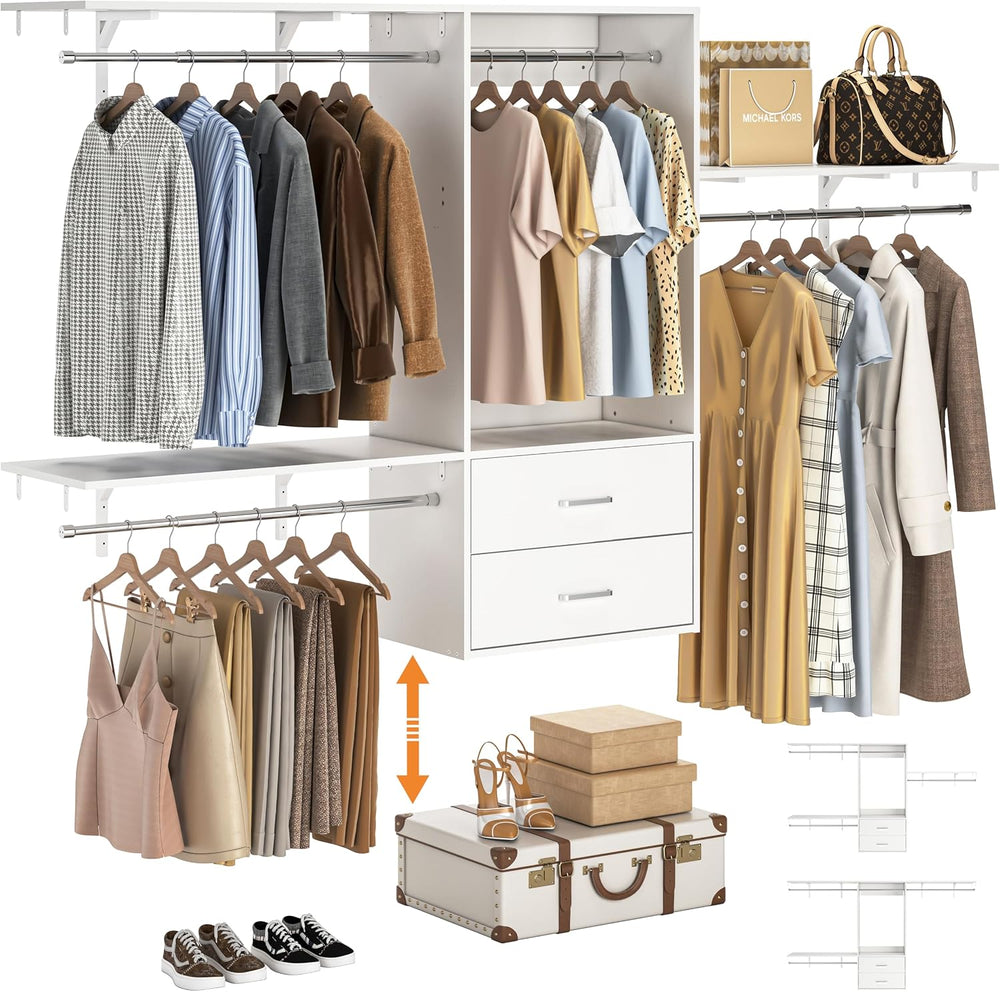 96 Hanging Closet System with 2 Wooden Drawers, 75"–87" Height Adju...