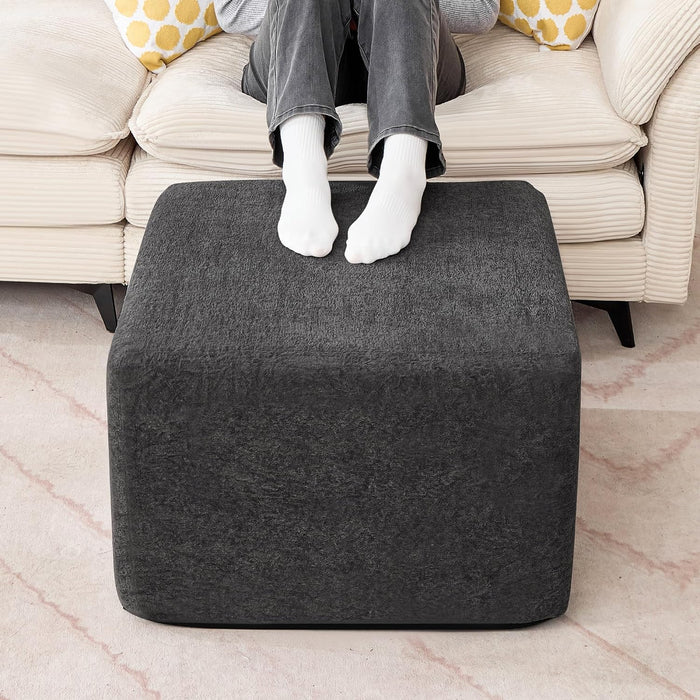 23.6'' Square Pouf Boneless Ottoman Foot Rest with High-Rebound Solid One-Piece Foam and Removable Washable Cover for Living Room, Gaming, Movie Watching - Black