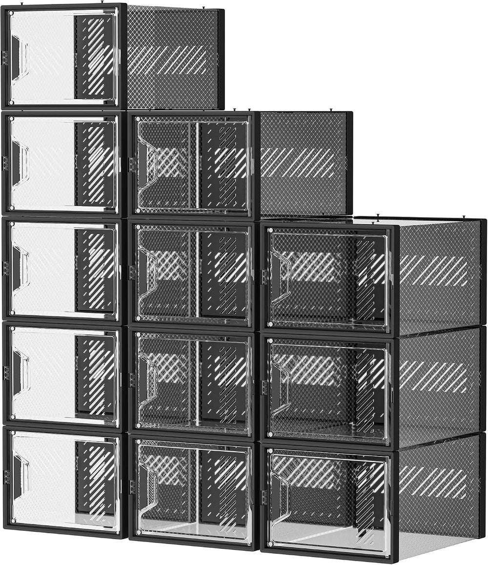 SIMPDIY Shoe Storage Box,12 pcs Shoe Box Clear Plastic Stackable, Shoe Organi...