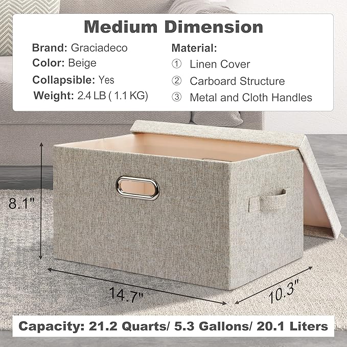 Medium 15" 21 Quart Collapsible Stackable Storage Bins