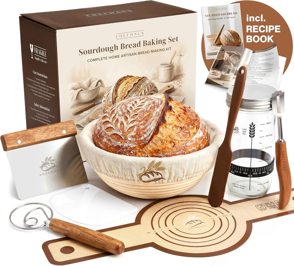 EDELHAUS Sourdough Starter Kit with Round Banneton Proofing Basket
