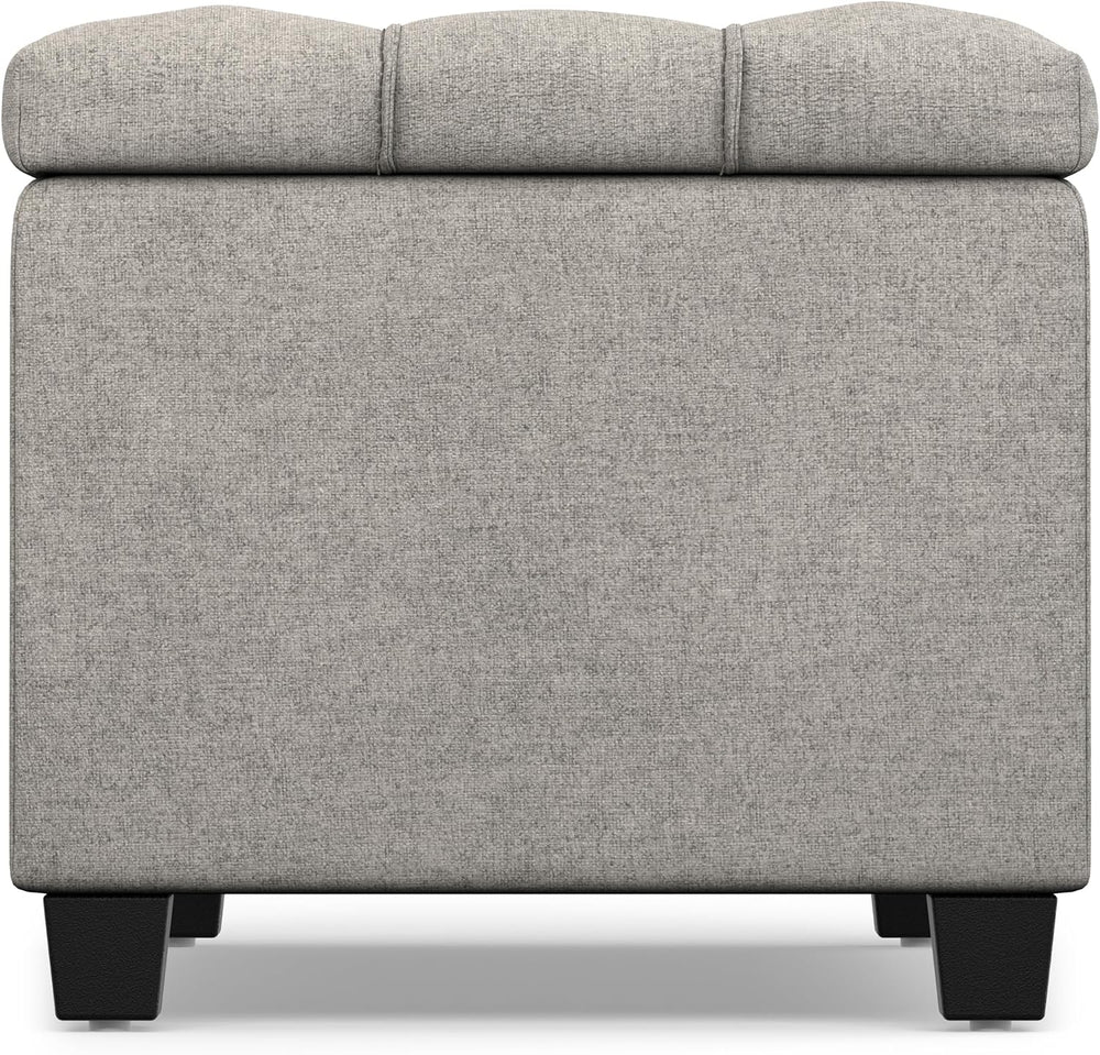 SIMPLIHOME Shiloh 48" Wide Vegan Leather Ottoman in Chestnut Brown