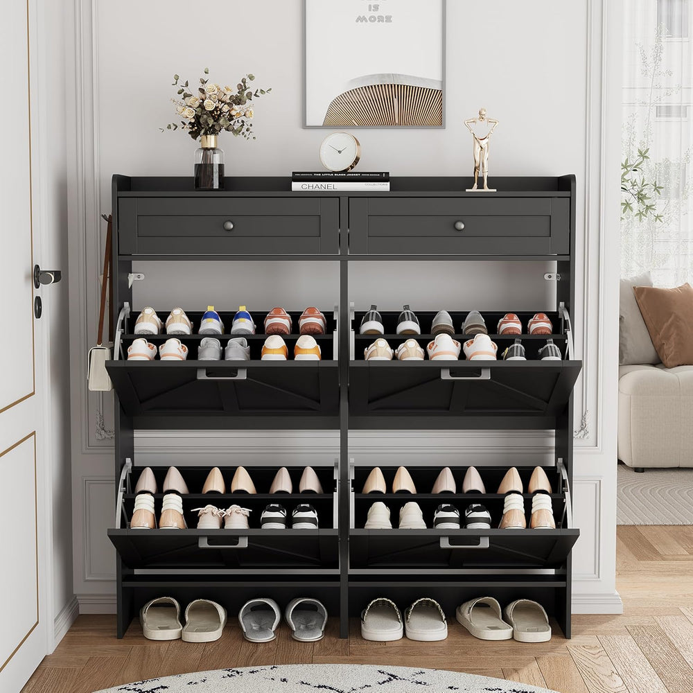 Shoe Cabinet with 4 Flip Drawers & 2 Top Drawers, 43" Tall Freestand...