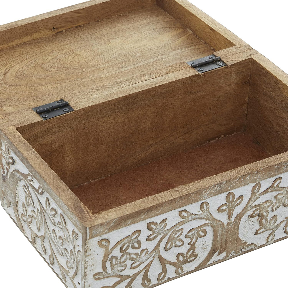 Deco 79 Mango Wood Floral Decorative Box Decorative Keepsake Boxes with Hinge...