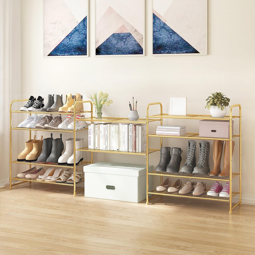 Simple Trending 5-Tier Stackable Shoe Rack, Expandable Shoe Shelf Gold
