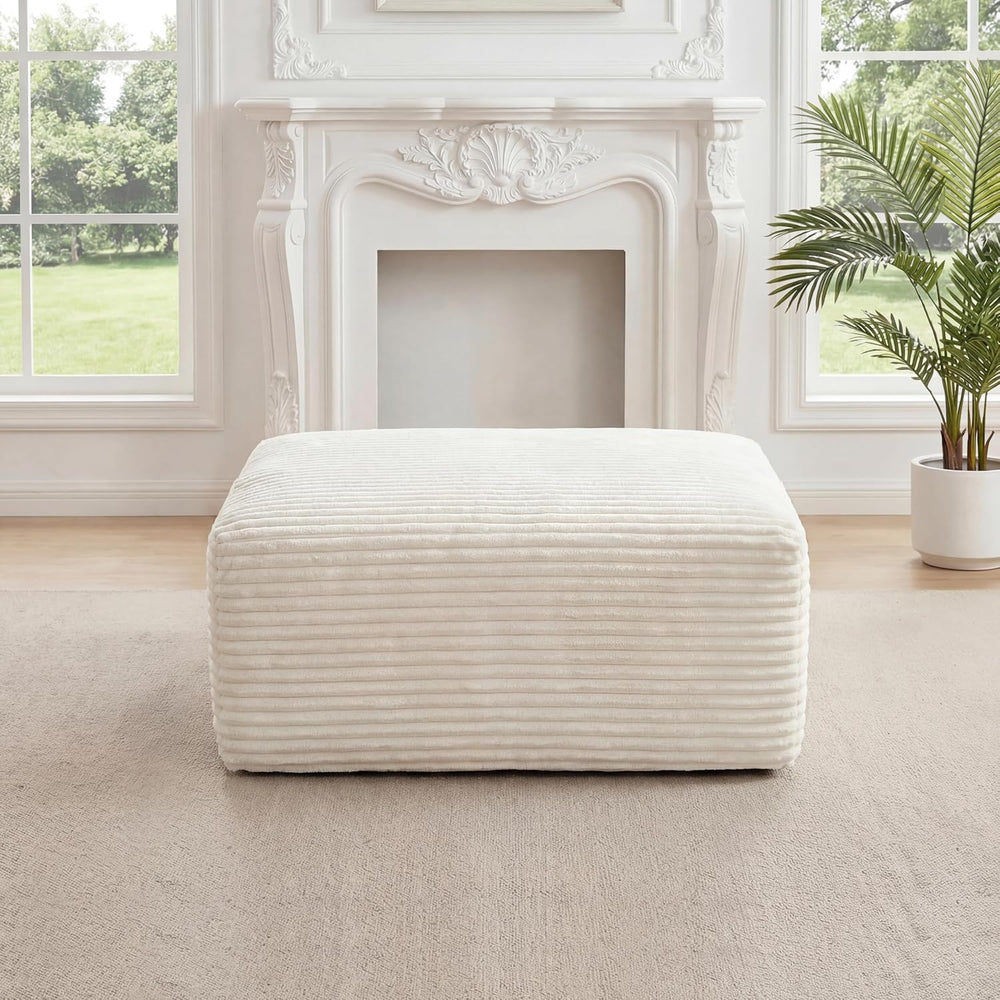 27.56'' Plush Fluffy Corduroy Poofy Ottoman in a Box for Boneless Sof...