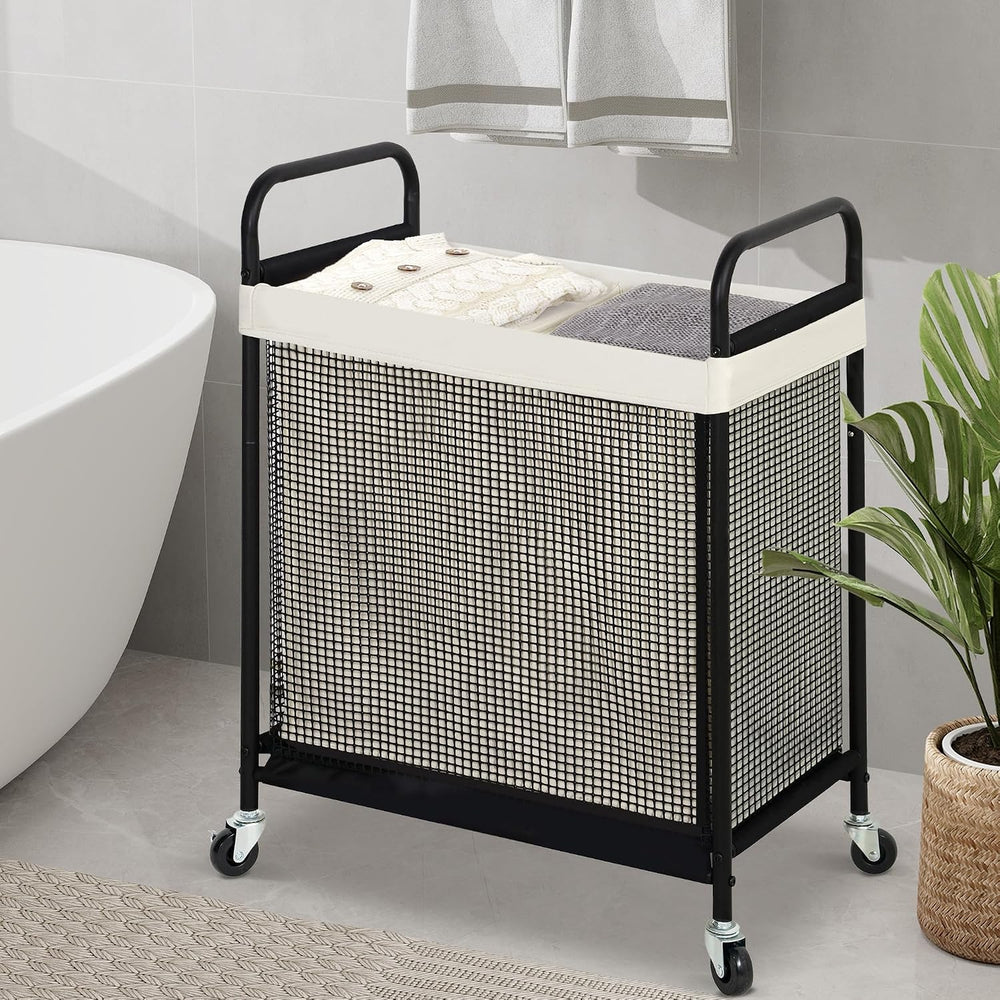 STO STO Laundry Hamper 2 Section, 100L Rolling Laundry Sorter Cart with Remov...