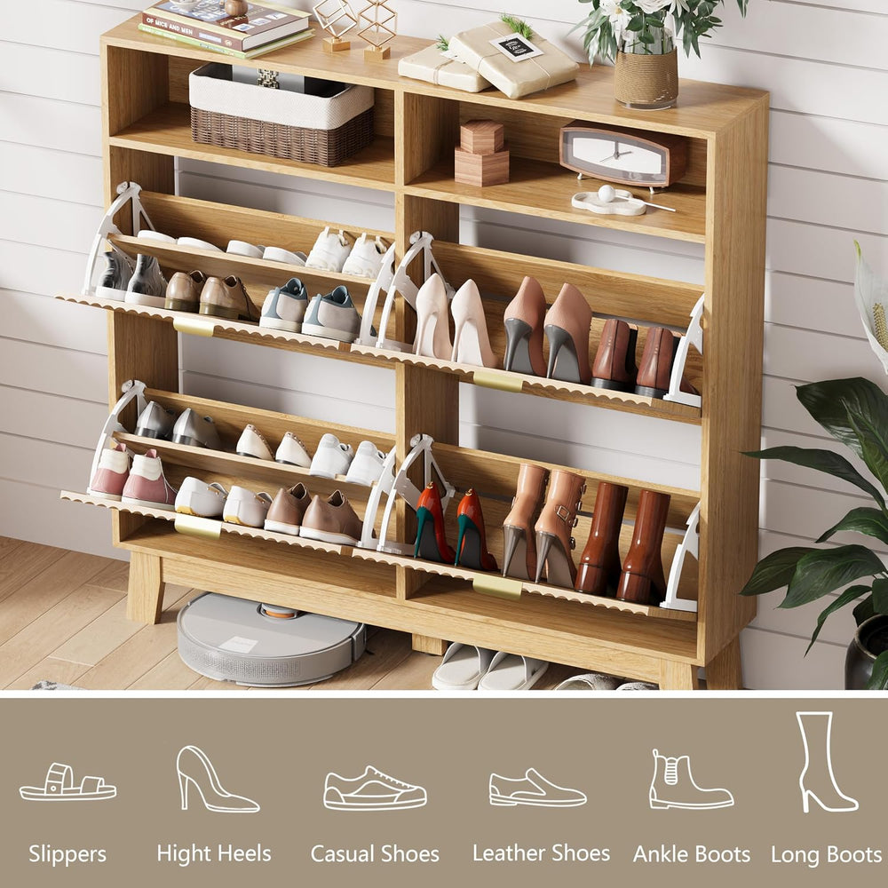 HUANLEGO Shoe Cabinet Storage for Entryway with 4 Flip Drawers, Fluted Narrow...