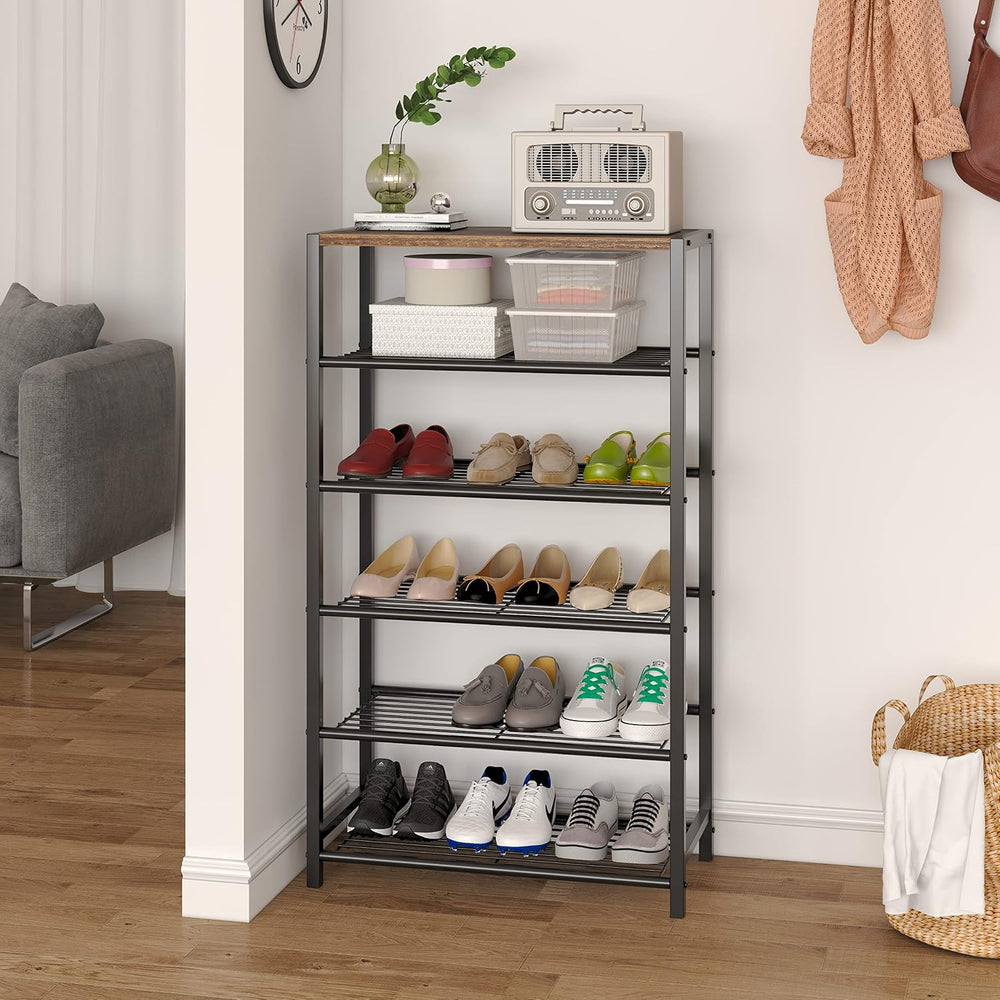 Yusong Shoe Rack Organizer, 6 Tier Industrial Shoe Storage Shelf, Narrow Stur...
