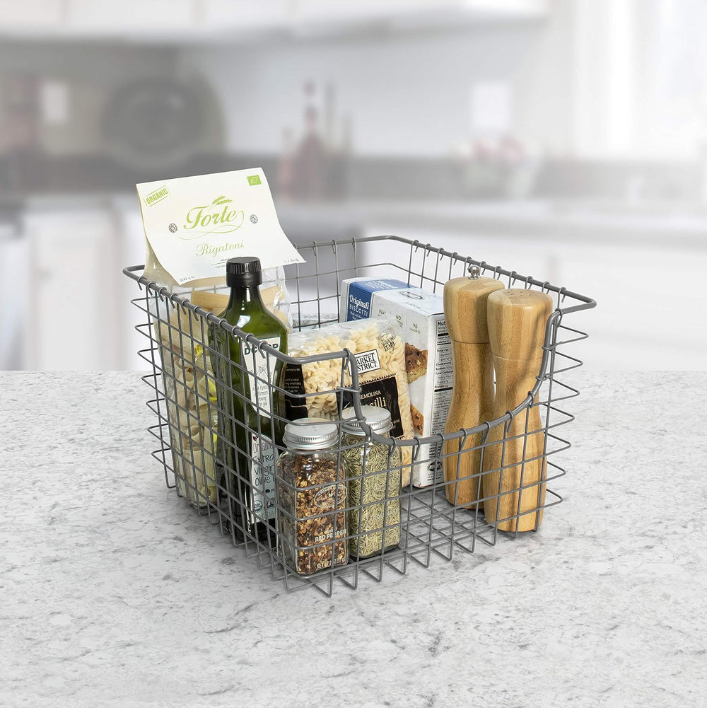 Spectrum Wire Scoop Basket Storage Bin Industrial Gray Nesting Metal Baskets ...