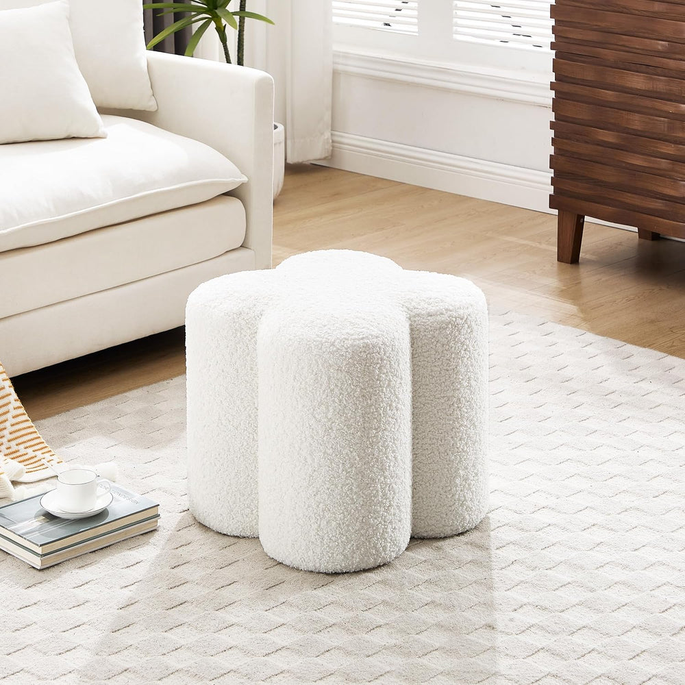 Zesthouse Flower Pouf Ottomans Foot Rest Set of 2, Boucle Poofy Ottomans