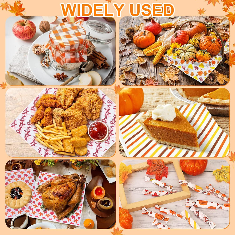 480Pcs Fall Wax Paper Dry Waxed Deli Paper Sheet 12x12 inch Sandwich Wrap Pum...