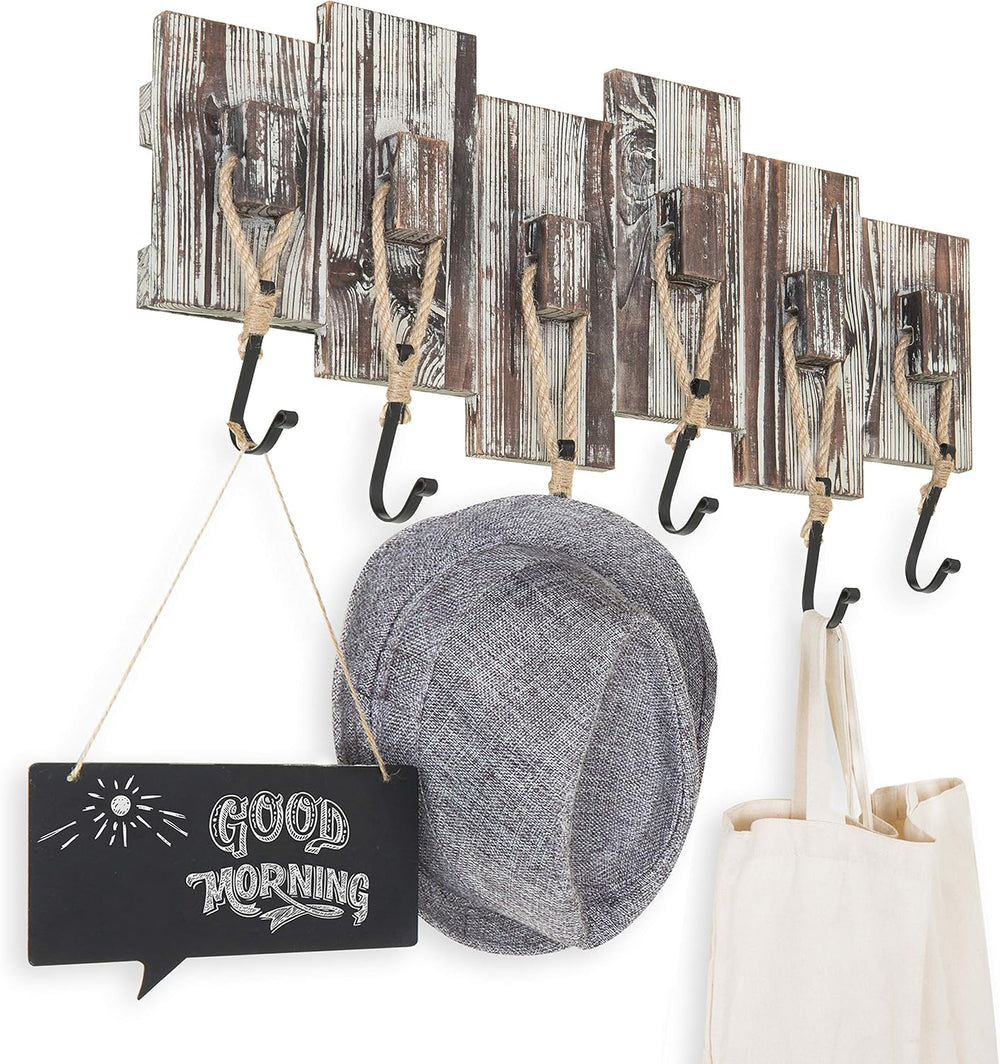 MyGift Rustic Wall Mounted Hat & Coat Rack, Rope Hooks, 6 Hook Storage