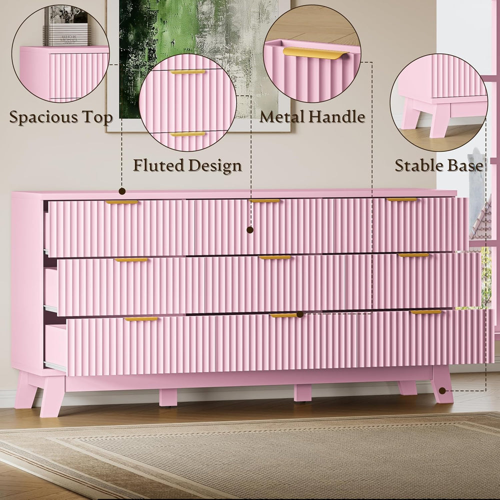 BORNOON Fluted 9 Drawer Dresser, 57.1" Wide Modern Boho Chest of Drawers...