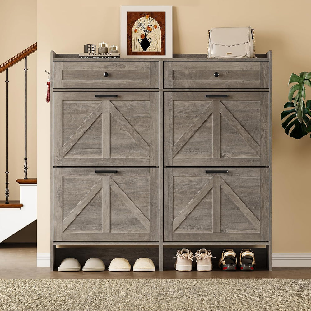 BORNOON Shoe Storage Cabinet for Entryway, Farmhouse Wide Shoe Cabinet with 4...