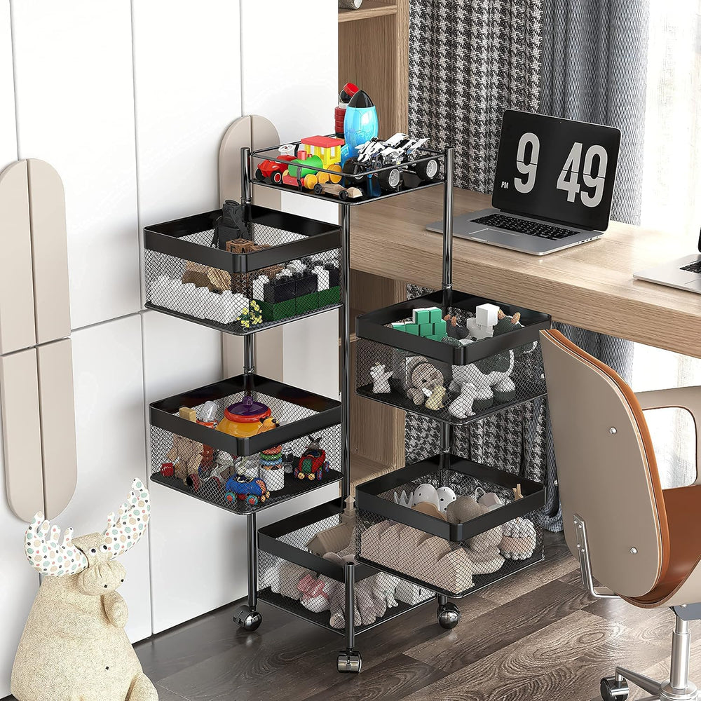 Fruit and Vegetable Basket for Kitchen No Assembly, Rotating Storage Rack,Bat...