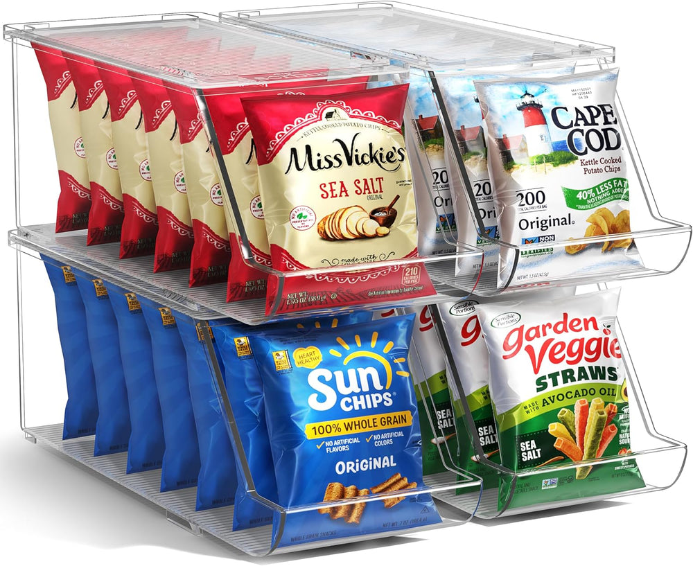 Sorbus Snack Organizer for Pantry, Clear Stackable Chip Bins (4 Pack)
