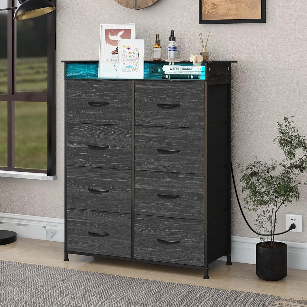 Fabric Dresser for Bedroom with LED Light and Charing Station Tall Dressers w...