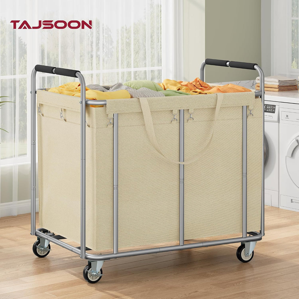 Tajsoon Large Laundry Cart with Wheels 450L, Large Laundry Basket, Kahki