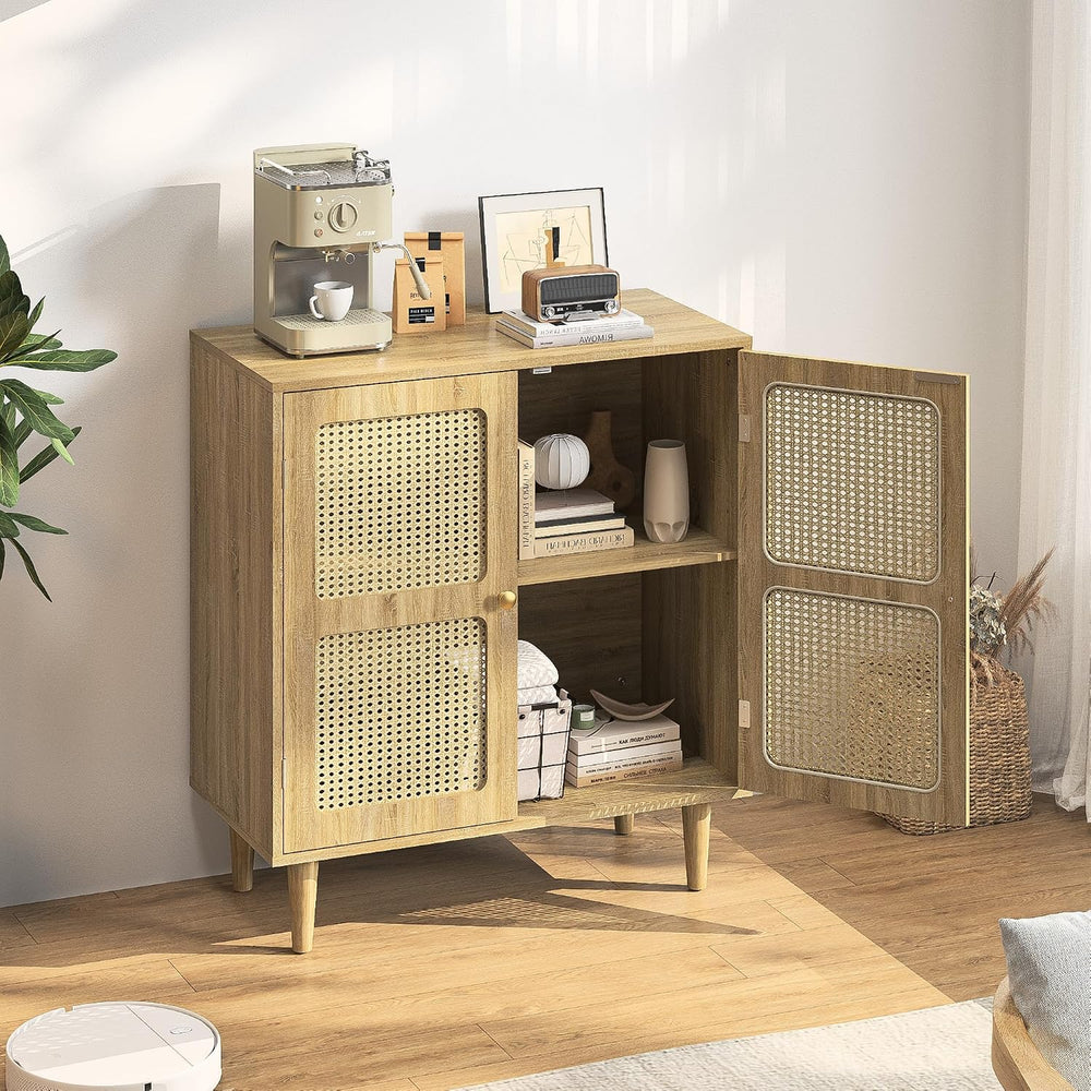 Rattan Sideboard Buffet Cabinet with Storage,Boho Credenza Accent Cabinet wit...