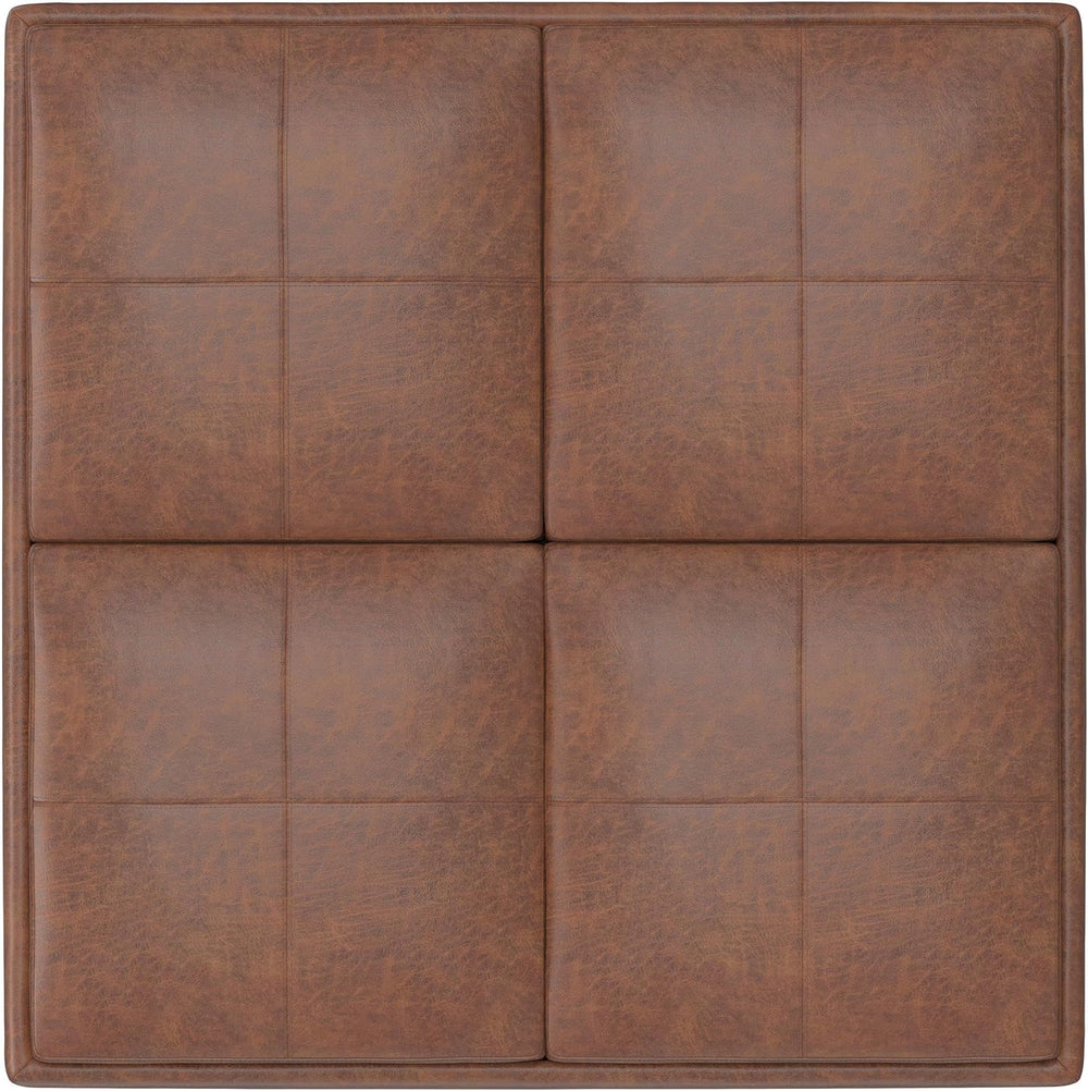 SIMPLIHOME Avalon 35" Wide Vegan Leather Storage Ottoman in Umber Brown