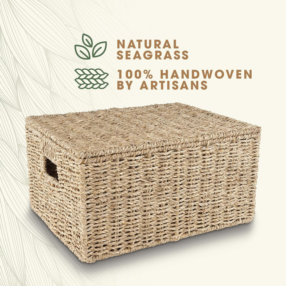 Set of 3 Seagrass Storage Baskets with Lid